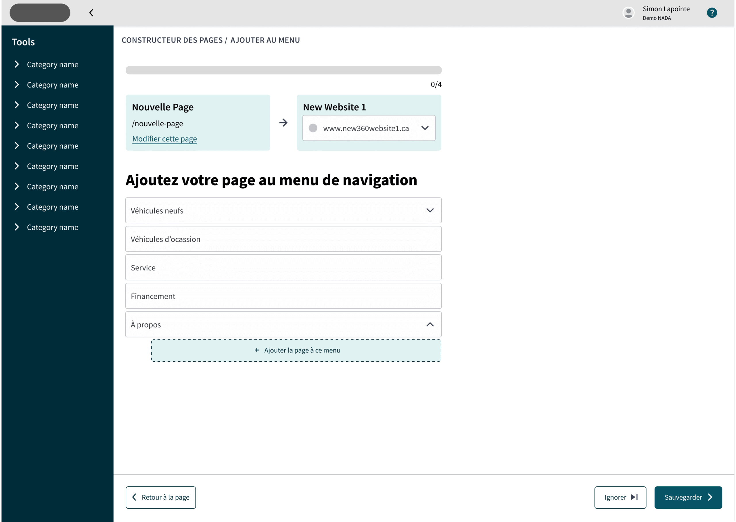 Navigation menu screen