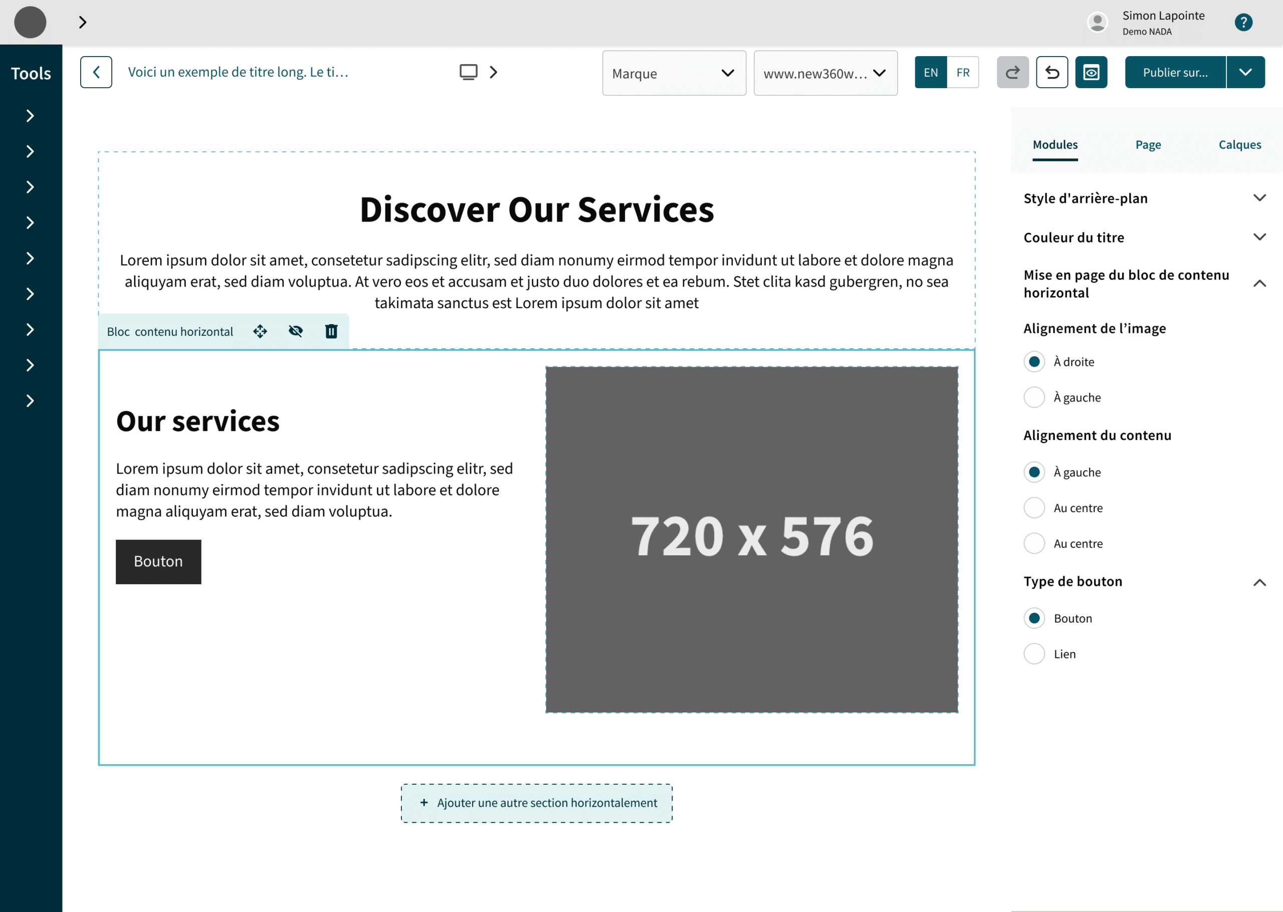 Image and text section screen